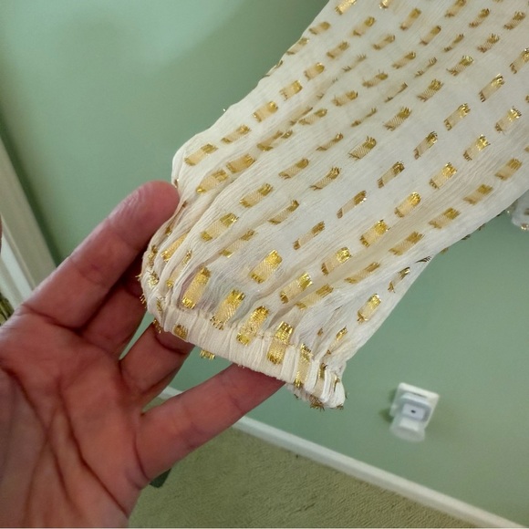 Lilly Pulitzer White and Gold metallic dot crepe Women's blouse sheer size XL - Picture 6 of 8